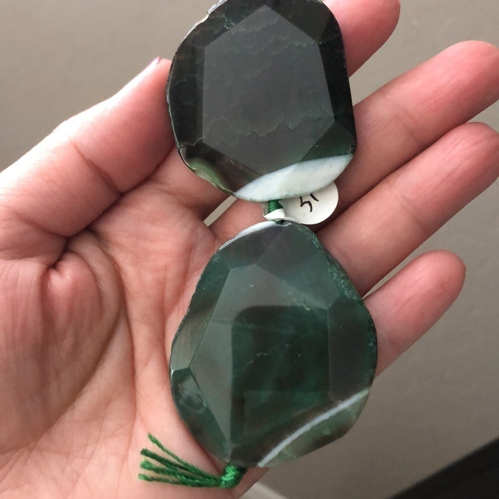 AGATHE GREEN 2 pieces Semiprecious stone pierced beads, approx 2”